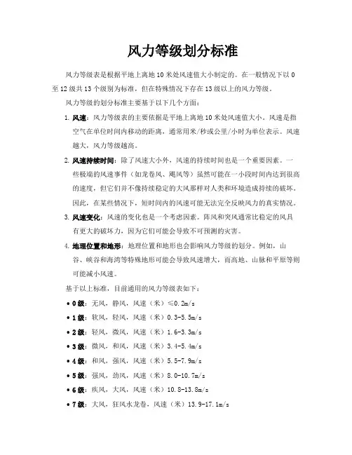 风力等级划分标准