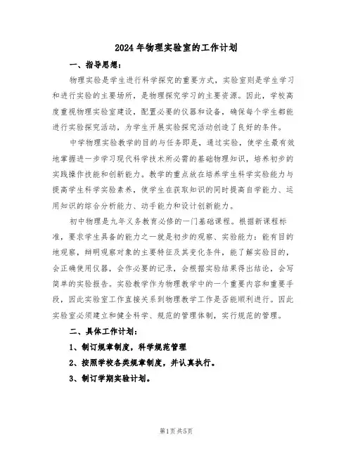 2024年物理实验室的工作计划(3篇)