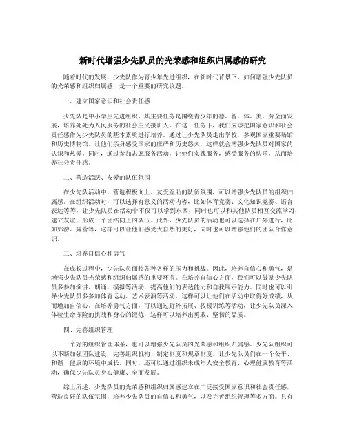 新时代增强少先队员的光荣感和组织归属感的研究