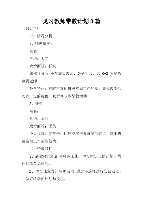 见习教师带教计划3篇