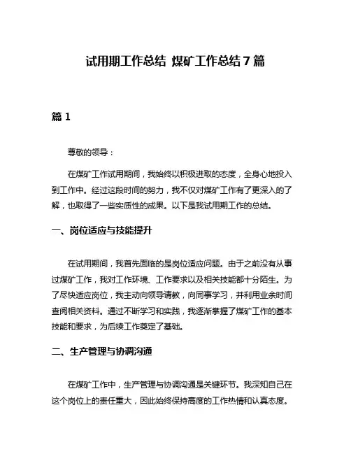 试用期工作总结 煤矿工作总结7篇