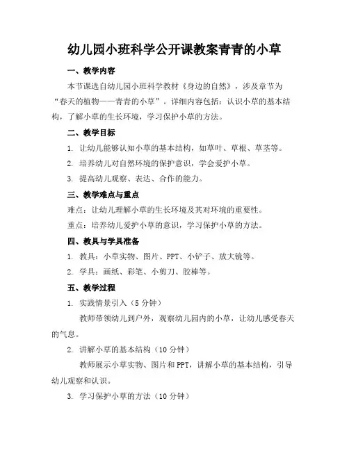 幼儿园小班科学公开课教案青青的小草