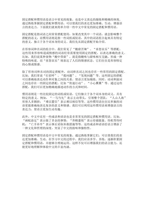 中文中的固定搭配和惯用语