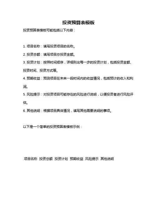 投资预算表模板