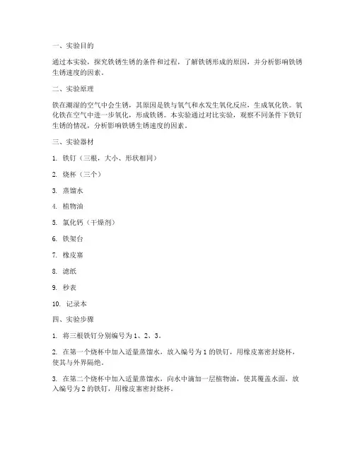 关于铁锈生锈的实验报告
