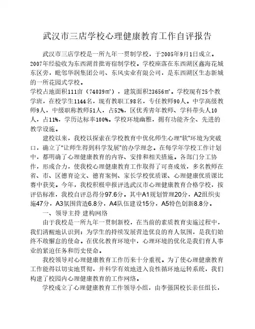 三店学校心理健康教育自评报告2
