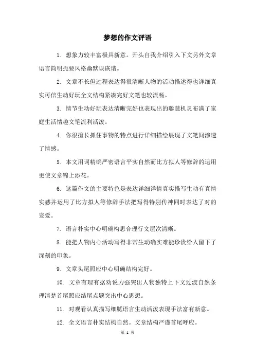 梦想的作文评语