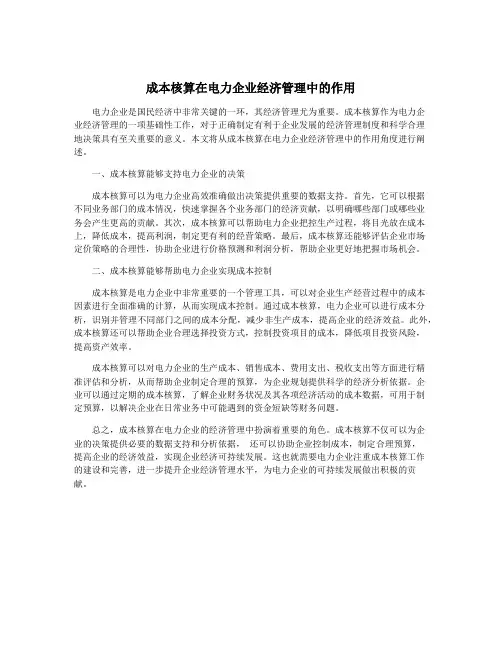 成本核算在电力企业经济管理中的作用