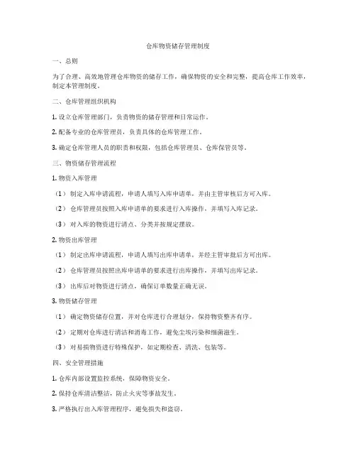 仓库物资储存管理制度