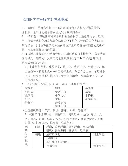 《组织学与胚胎学》考试重点
