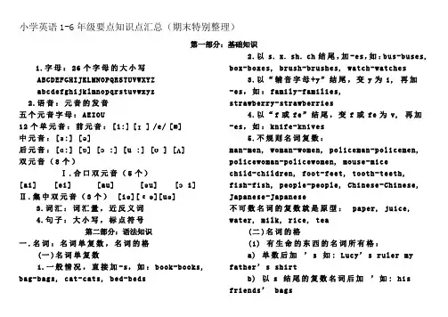 小学英语1-6年级要点知识点汇总(期末特别整理)