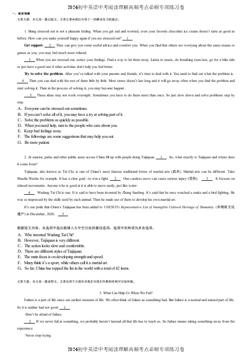 2024初中英语中考阅读理解高频考点必刷专项练习卷 (3690)