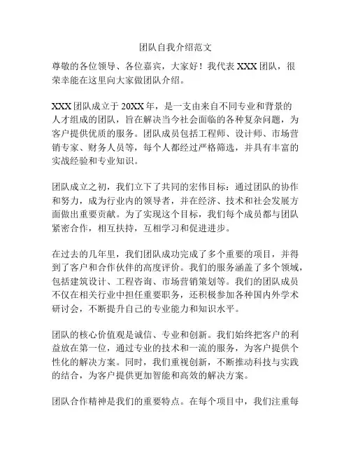 团队自我介绍范文
