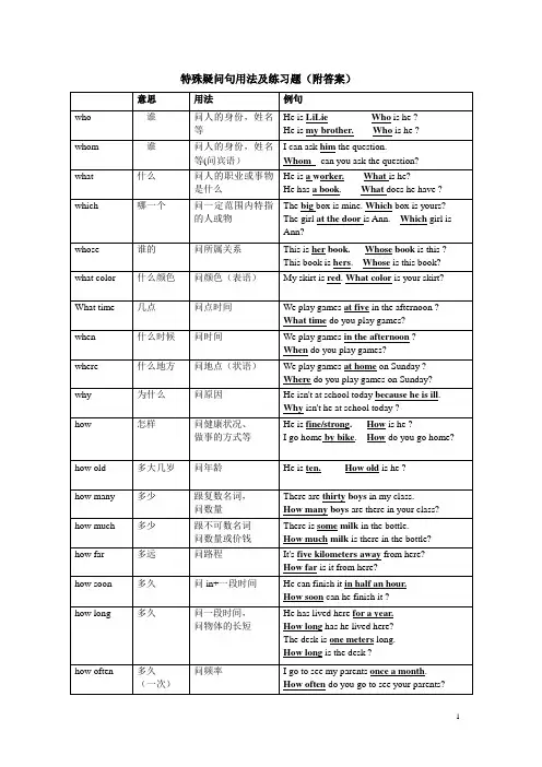 特殊疑问句用法汇总