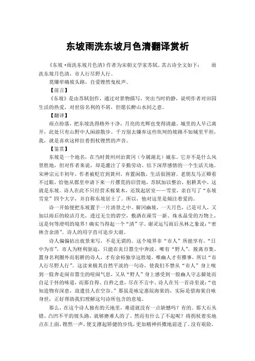 东坡雨洗东坡月色清翻译赏析