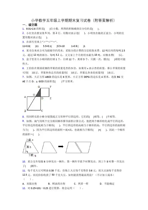小学数学五年级上学期期末复习试卷(附答案解析)