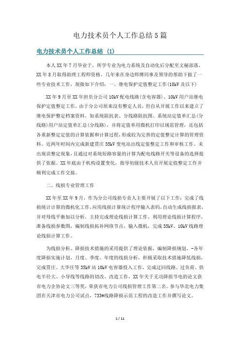 电力技术员个人工作总结5篇