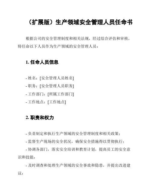 (扩展版)生产领域安全管理人员任命书