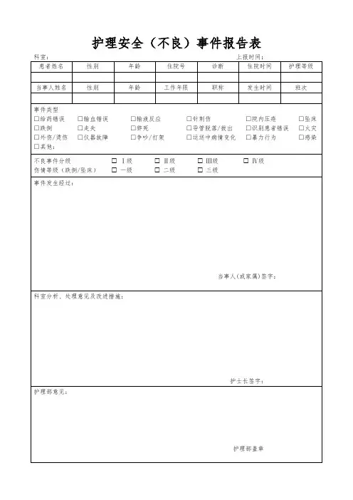 护理不良事件报告表