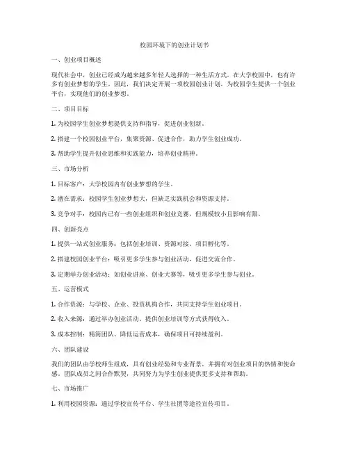 校园环境下的创业计划书