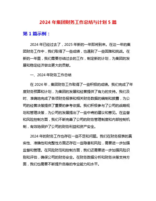 2024年集团财务工作总结与计划5篇