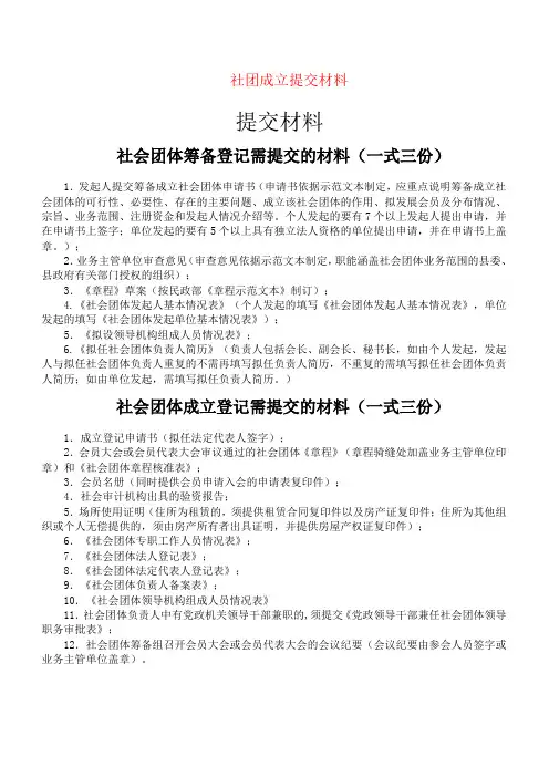 社团成立提交材料