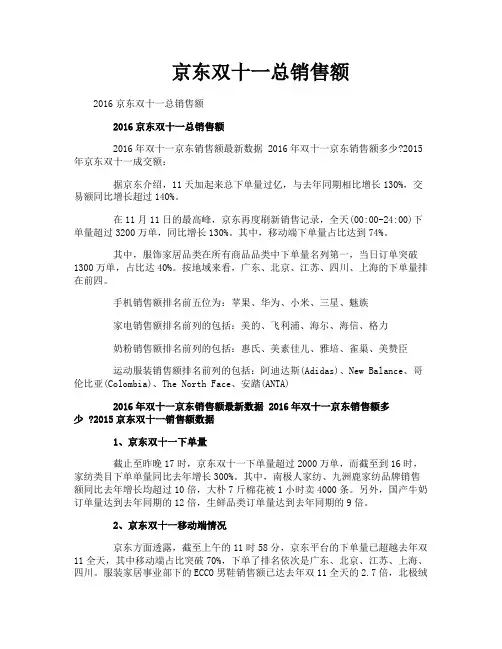 京东双十一总销售额