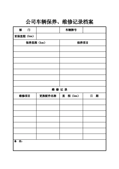 公司车辆保养、维修、行车日志登记表