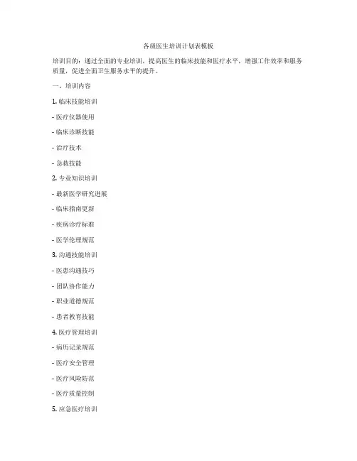 各级医生培训计划表模板