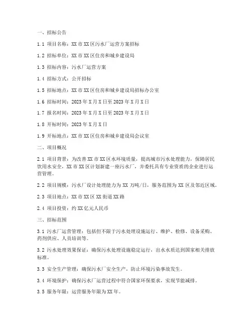 污水厂运营方案招标文件