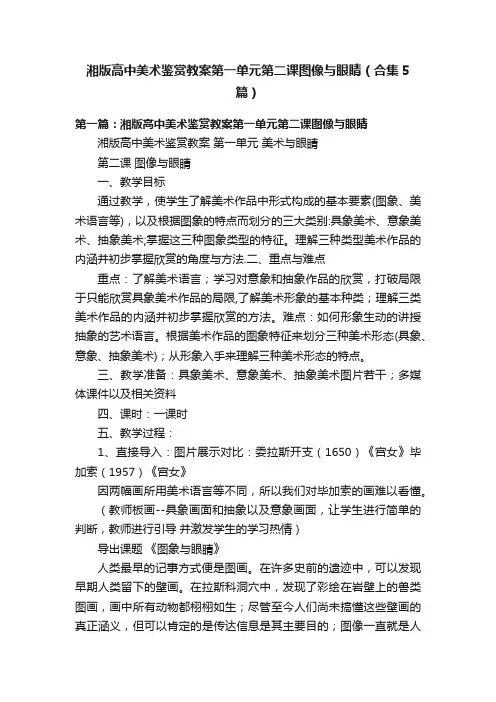 湘版高中美术鉴赏教案第一单元第二课图像与眼睛（合集5篇）