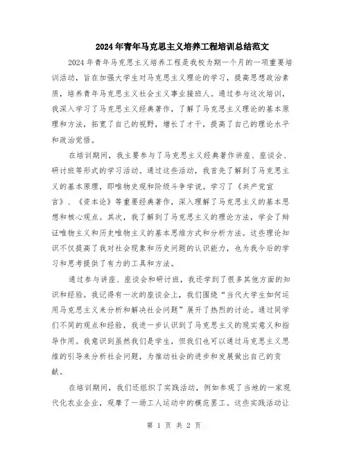 2024年青年马克思主义培养工程培训总结范文