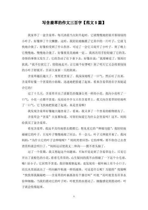 精选写含羞草的作文三百字【范文5篇】