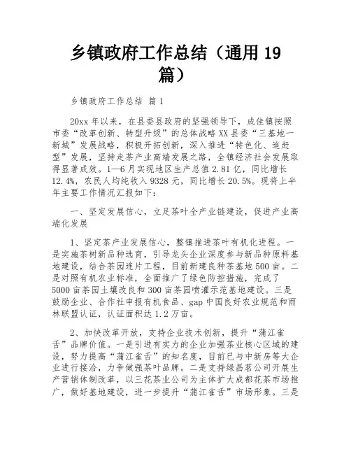 乡镇政府工作总结(通用19篇)