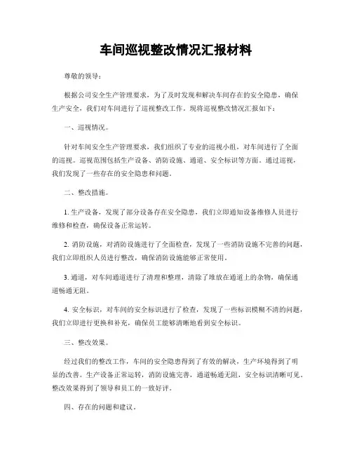 车间巡视整改情况汇报材料