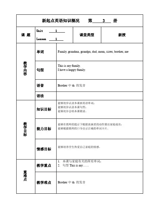 新起点英语二年级上册知识点概况