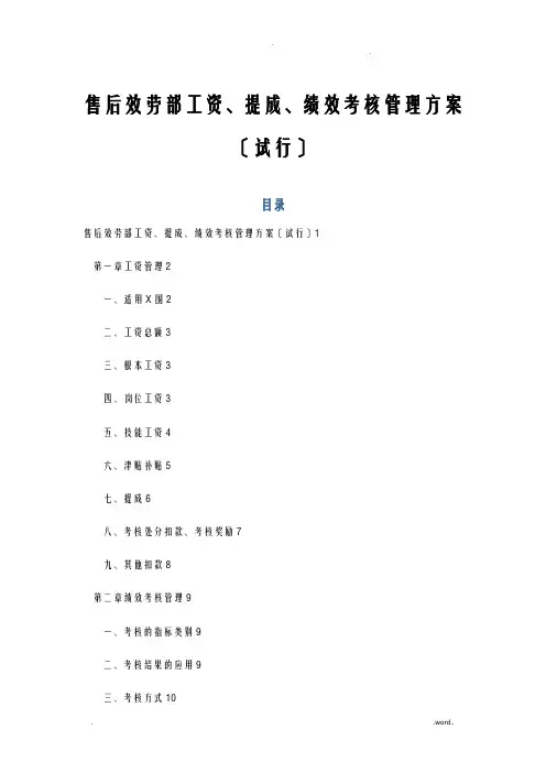 工资、奖金提成及绩效考核管理实施方案汽车4S店文档