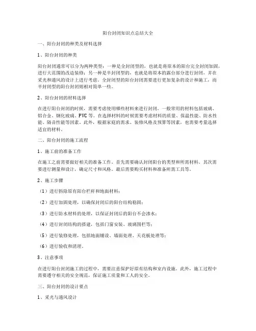 阳台封闭知识点总结大全