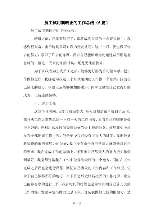员工试用期转正的工作总结(6篇)
