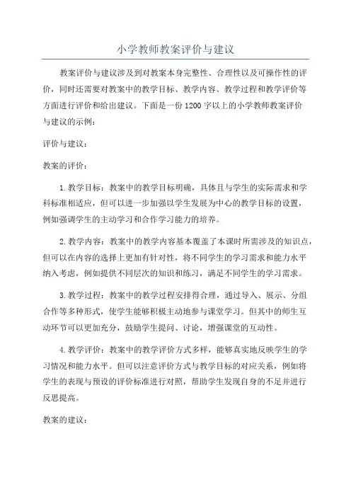 小学教师教案评价与建议