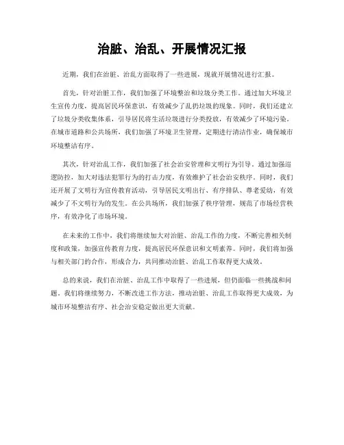 治脏、治乱、开展情况汇报