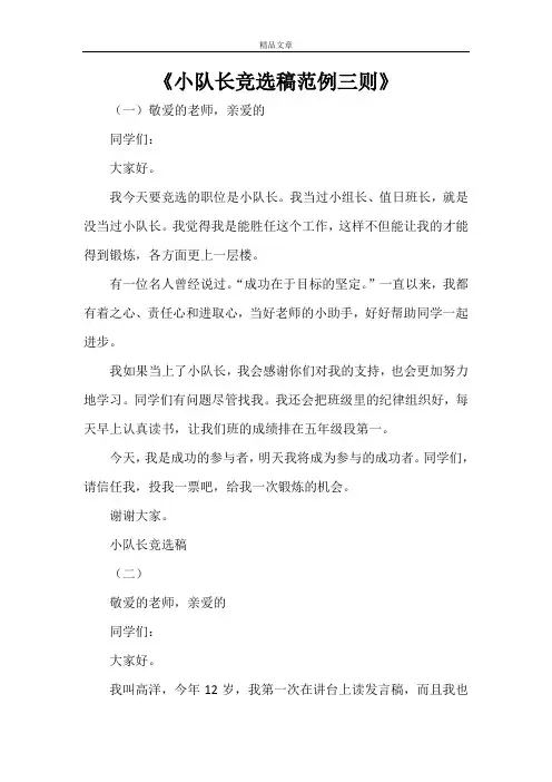 《小队长竞选稿范例三则》