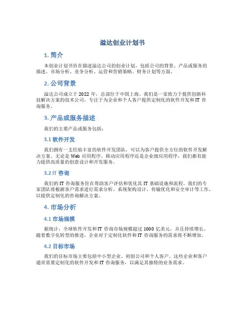 溢达创业计划书