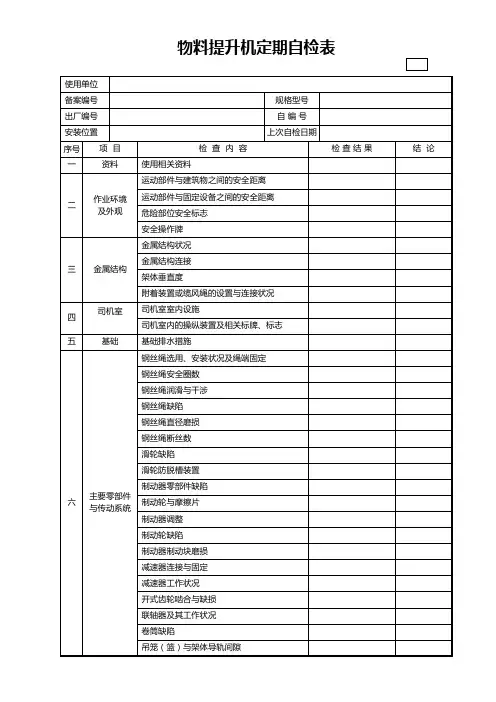 物料提升机定期自检表(含续表)