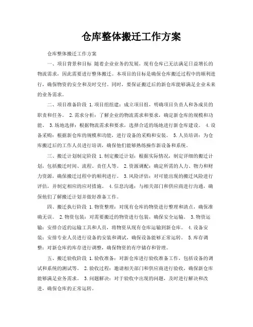 仓库整体搬迁工作方案