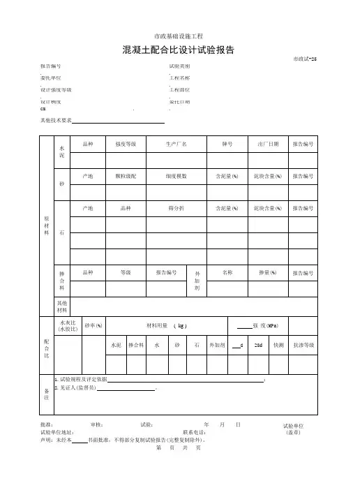 混凝土配合比设计试验报告