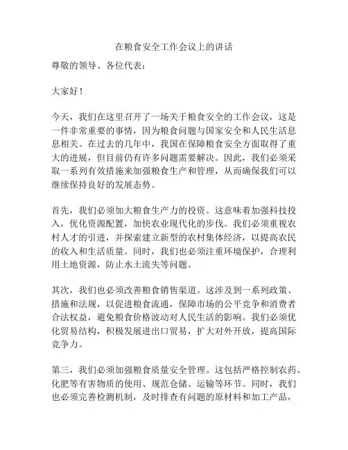在粮食安全工作会议上的讲话