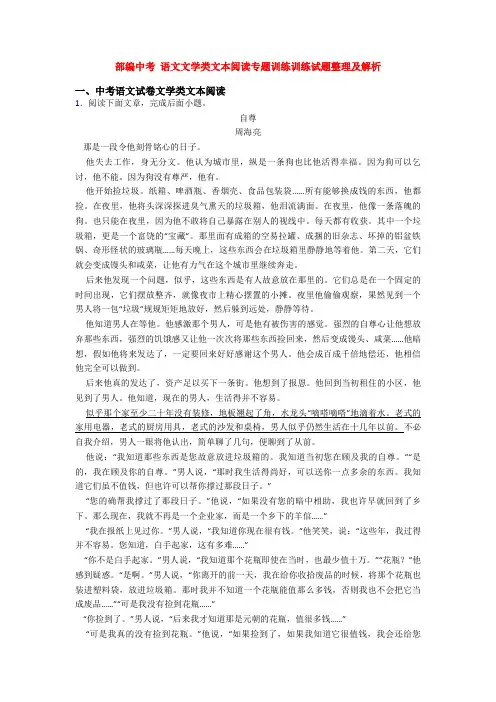 部编中考 语文文学类文本阅读专题训练训练试题整理及解析