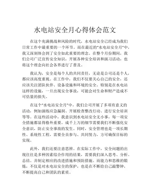 水电站安全月心得体会范文