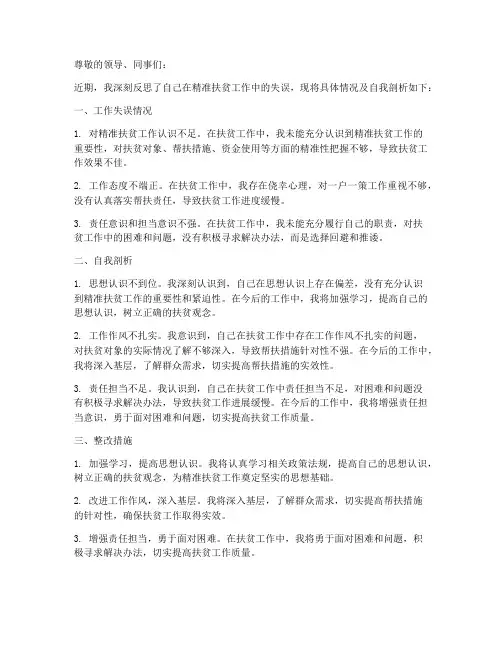 精准扶贫工作检讨书剖析